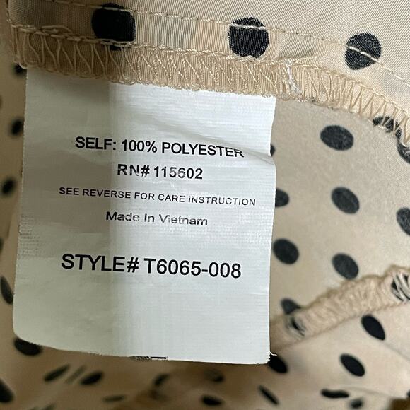 Lush Blazer Jacket Polka Dot 3/4 Sleeve Open Front Tan Black M Office Siren Corp - Picture 6 of 12